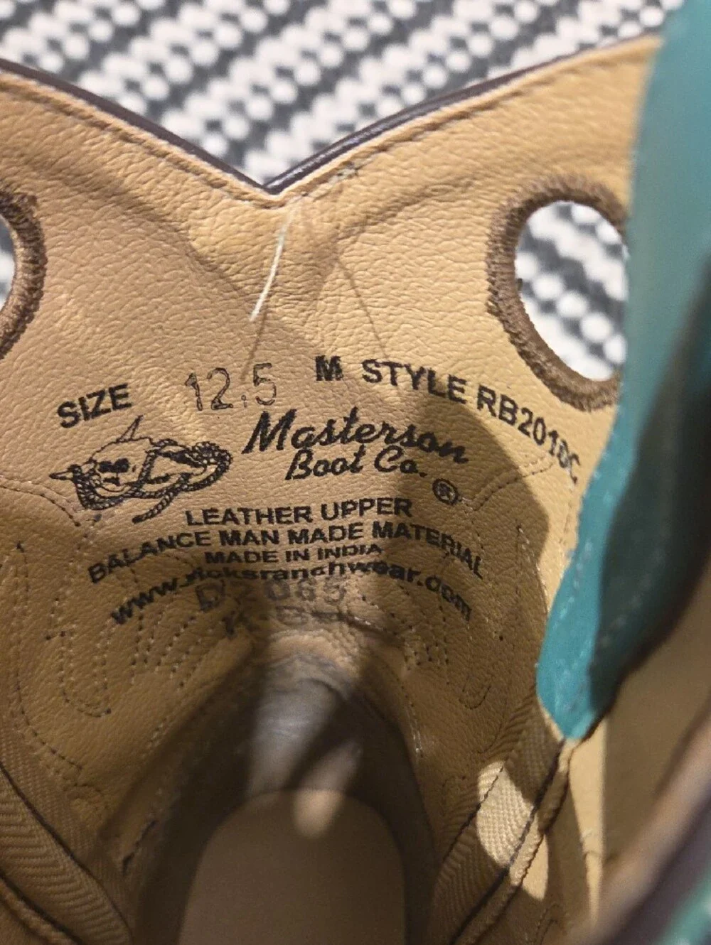 Masters Boot Co Leather Brown Cowboy Boots with Teal Shaft